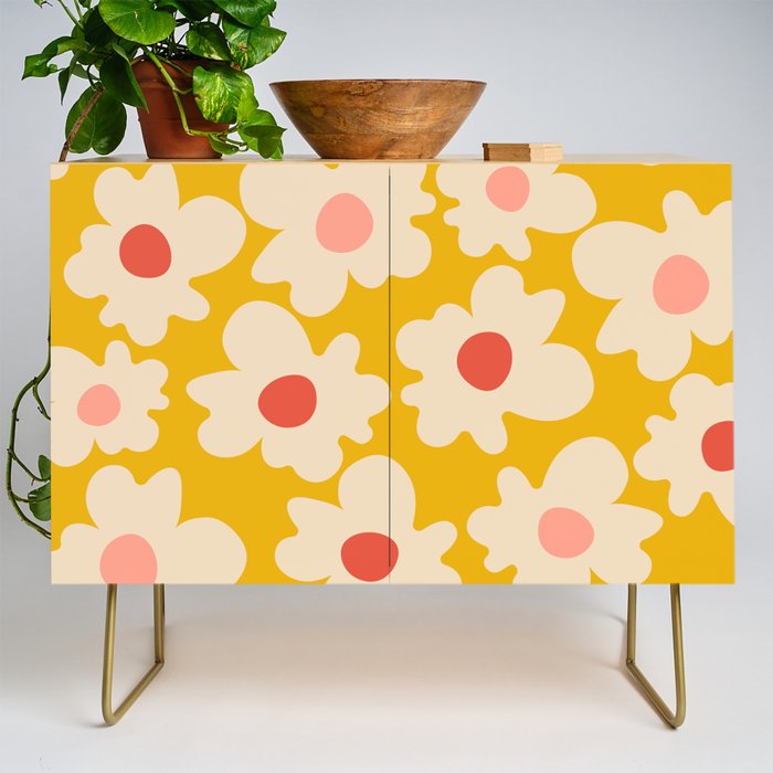 Abstract Flower Shape - Yellow, Red and Peach  Credenza Gallery Image 1