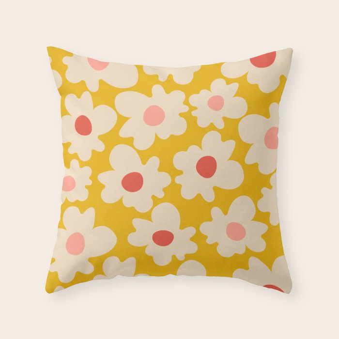 Abstract Flower Shape - Yellow, Red and Peach  Throw Pillow Gallery Image 6