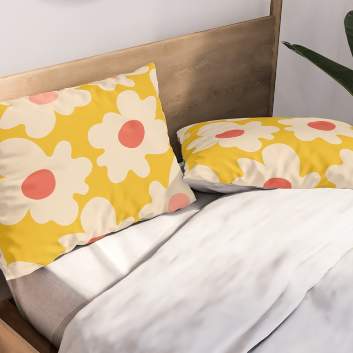 Abstract Flower Shape - Yellow, Red and Peach  Pillow Sham Gallery Image 2