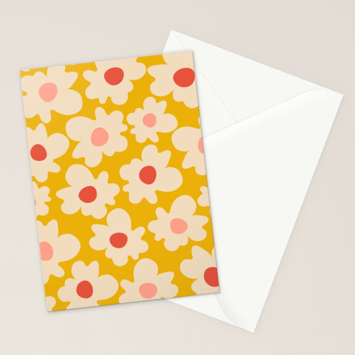 Abstract Flower Shape - Yellow, Red and Peach  Stationery Card Gallery Image 2