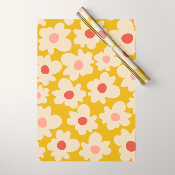 Abstract Flower Shape - Yellow, Red and Peach  Wrapping Paper Gallery Image 1
