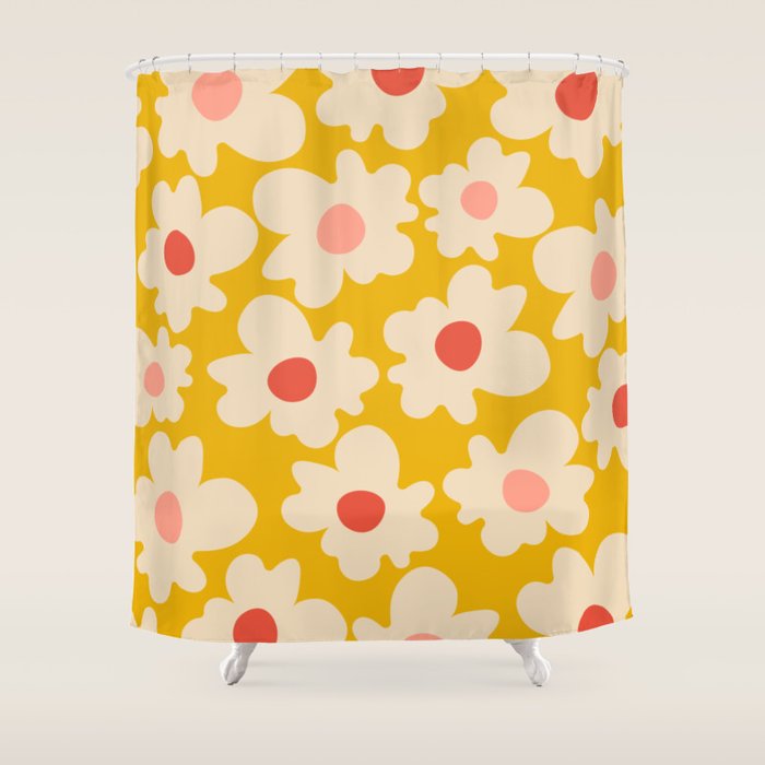 Abstract Flower Shape - Yellow, Red and Peach  Shower Curtain Gallery Image 1