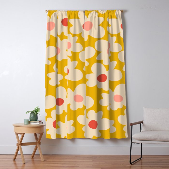 Abstract Flower Shape - Yellow, Red and Peach  Window Curtain