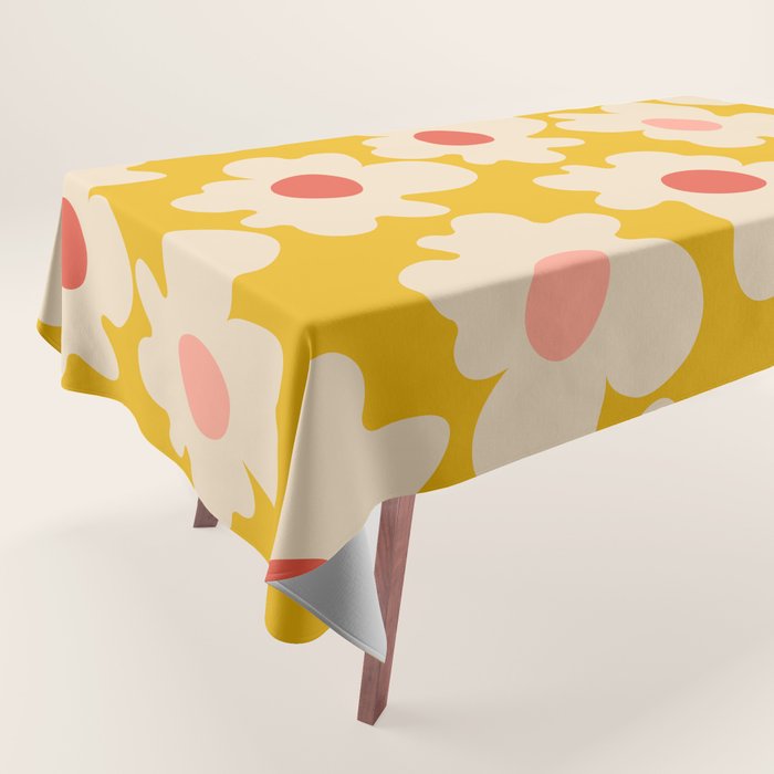 Abstract Flower Shape - Yellow, Red and Peach  Tablecloth Gallery Image 1