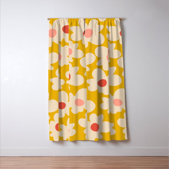 Abstract Flower Shape - Yellow, Red and Peach  Window Curtain Gallery Image 3