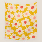 Abstract Flower Shape - Yellow, Red and Peach  Wall Tapestry Gallery Image 4