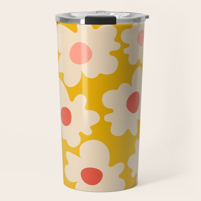 Abstract Flower Shape - Yellow, Red and Peach  Travel Mug Gallery Image 1