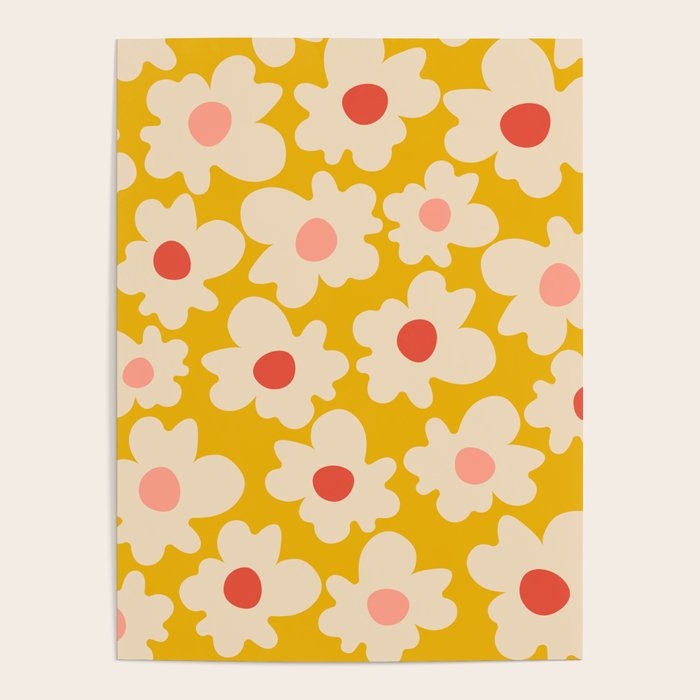 Abstract Flower Shape - Yellow, Red and Peach  Poster Gallery Image 1