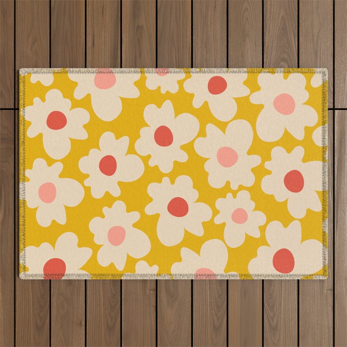 Abstract Flower Shape - Yellow, Red and Peach  Outdoor Rug Gallery Image 1