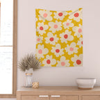 Abstract Flower Shape - Yellow, Red and Peach  Wall Tapestry Gallery Image 2