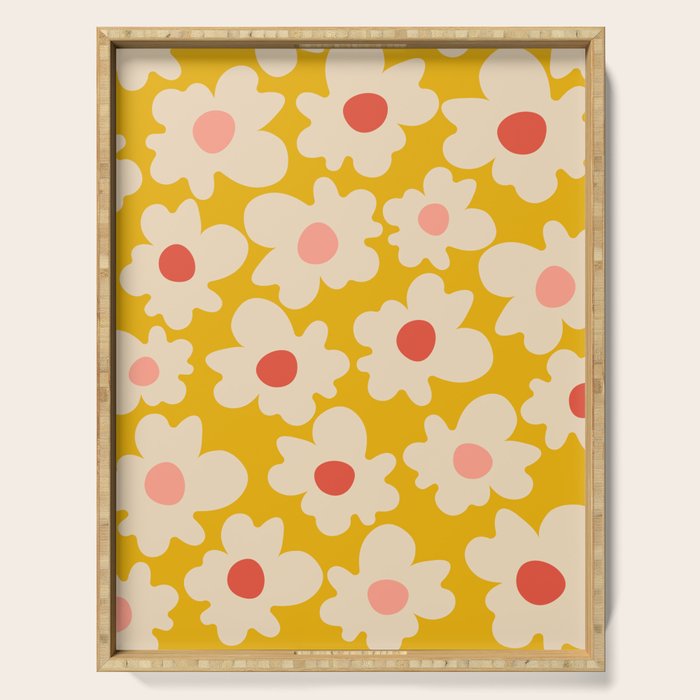 Abstract Flower Shape - Yellow, Red and Peach  Serving Tray Gallery Image 1