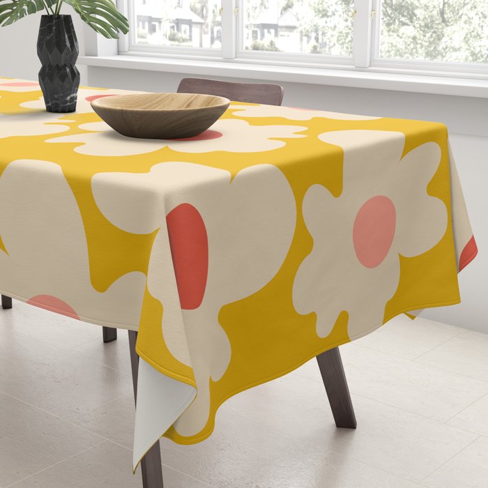 Abstract Flower Shape - Yellow, Red and Peach  Tablecloth Gallery Image 3