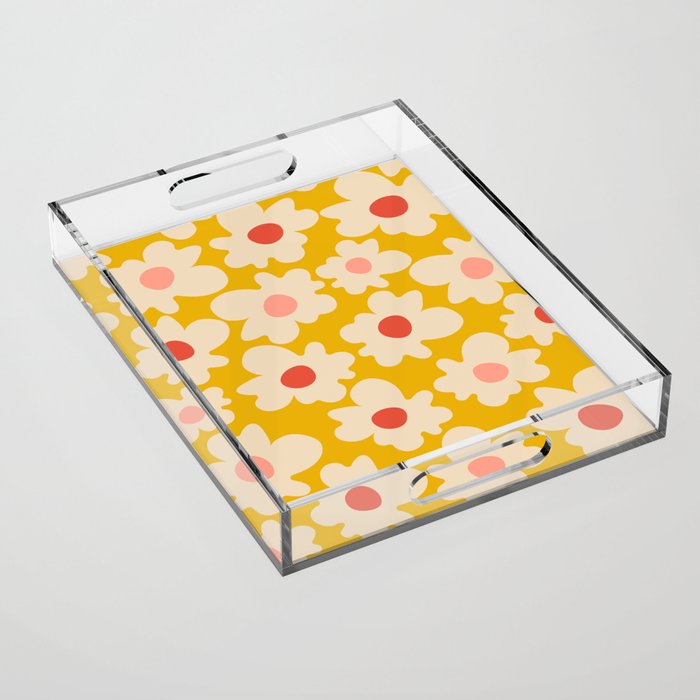 Abstract Flower Shape - Yellow, Red and Peach  Acrylic Tray Gallery Image 1