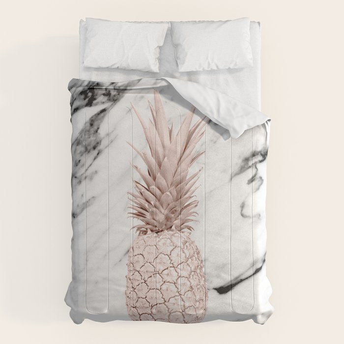 Rose Gold Pineapple on Black and White Marble Comforter Gallery Image 6
