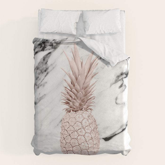 Rose Gold Pineapple on Black and White Marble Duvet Cover Gallery Image 6