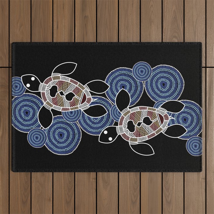 Authentic Aboriginal Art - Sea Turtles 2 Outdoor Rug Gallery Image 1