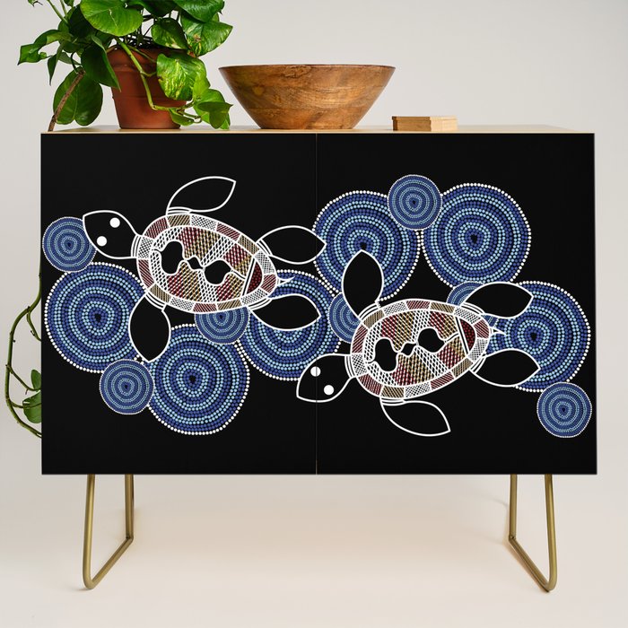 Authentic Aboriginal Art - Sea Turtles 2 Credenza Gallery Image 1