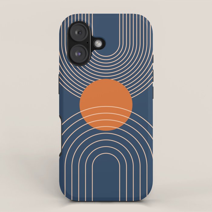 Geometric Lines in Orange and Navy Blue 2 (Sun and Rainbow Abstract) iPhone Case Gallery Image 1