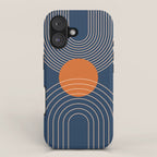 Geometric Lines in Orange and Navy Blue 2 (Sun and Rainbow Abstract) iPhone Case Gallery Image 1