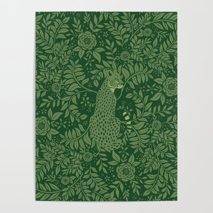 Spring Cheetah Pattern - Forest Green Poster Gallery Image 1
