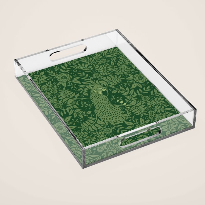 Spring Cheetah Pattern - Forest Green Acrylic Tray Gallery Image 1