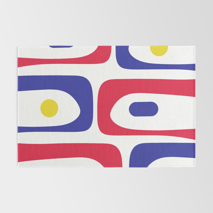 Mid Century Modern Piquet Minimalist Abstract Pattern in Red, Navy Blue, Yellow, and White Rug Gallery Image 2