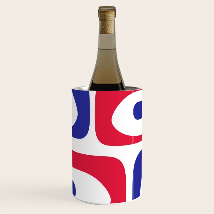 Mid Century Modern Piquet Minimalist Abstract Pattern in Red, Navy Blue, Yellow, and White Wine Chiller Gallery Image 1