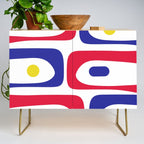 Mid Century Modern Piquet Minimalist Abstract Pattern in Red, Navy Blue, Yellow, and White Credenza Gallery Image 1