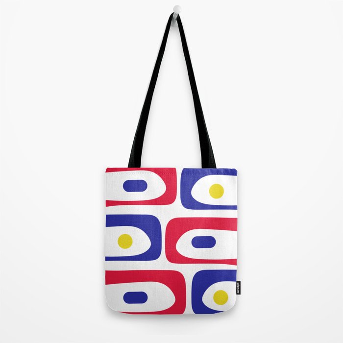 Mid Century Modern Piquet Minimalist Abstract Pattern in Red, Navy Blue, Yellow, and White Tote Bag Gallery Image 2