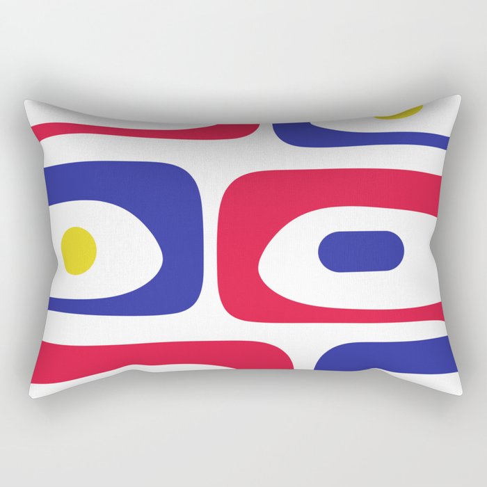 Mid Century Modern Piquet Minimalist Abstract Pattern in Red, Navy Blue, Yellow, and White Rectangular Pillow Gallery Image 1