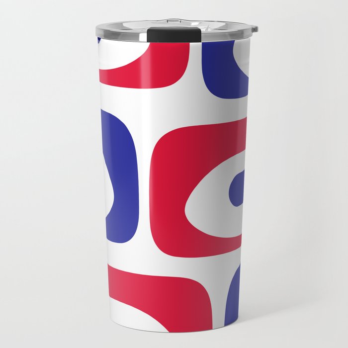 Mid Century Modern Piquet Minimalist Abstract Pattern in Red, Navy Blue, Yellow, and White Travel Mug Gallery Image 1