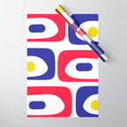 Mid Century Modern Piquet Minimalist Abstract Pattern in Red, Navy Blue, Yellow, and White Wrapping Paper Gallery Image 1