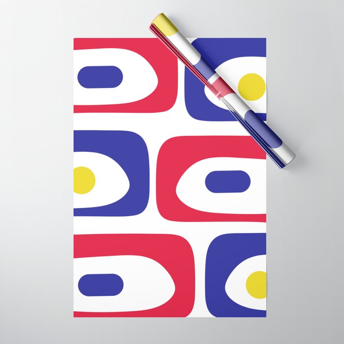 Mid Century Modern Piquet Minimalist Abstract Pattern in Red, Navy Blue, Yellow, and White Wrapping Paper Gallery Image 1