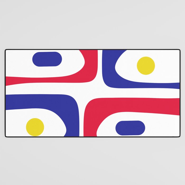 Mid Century Modern Piquet Minimalist Abstract Pattern in Red, Navy Blue, Yellow, and White Desk Mat Gallery Image 3
