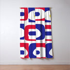 Mid Century Modern Piquet Minimalist Abstract Pattern in Red, Navy Blue, Yellow, and White Window Curtain Gallery Image 3