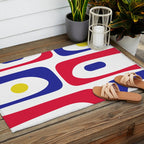Mid Century Modern Piquet Minimalist Abstract Pattern in Red, Navy Blue, Yellow, and White Outdoor Rug Gallery Image 2