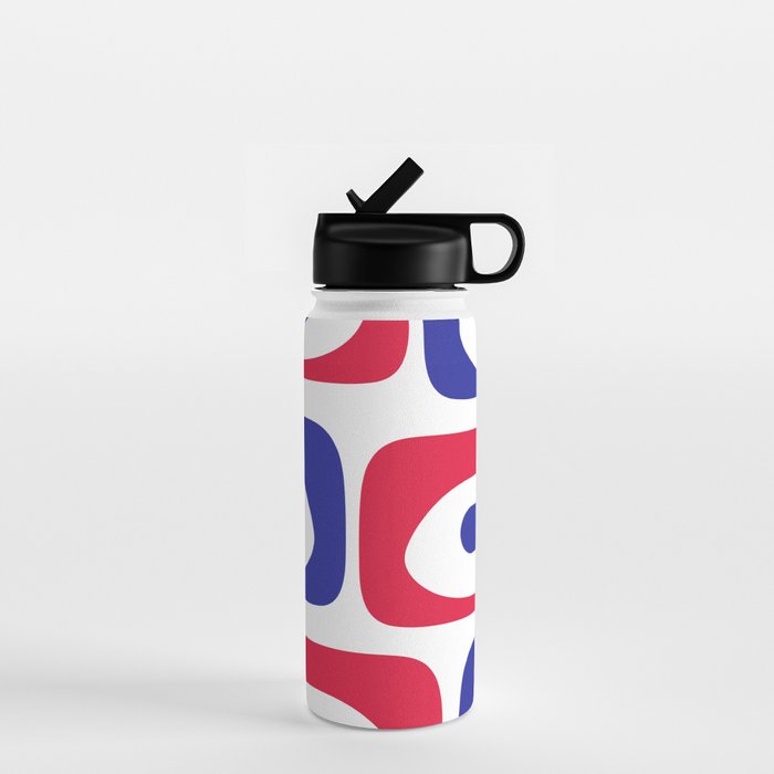 Mid Century Modern Piquet Minimalist Abstract Pattern in Red, Navy Blue, Yellow, and White Water Bottle Gallery Image 1