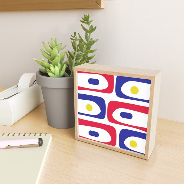 Mid Century Modern Piquet Minimalist Abstract Pattern in Red, Navy Blue, Yellow, and White Mini Art Print Gallery Image 2