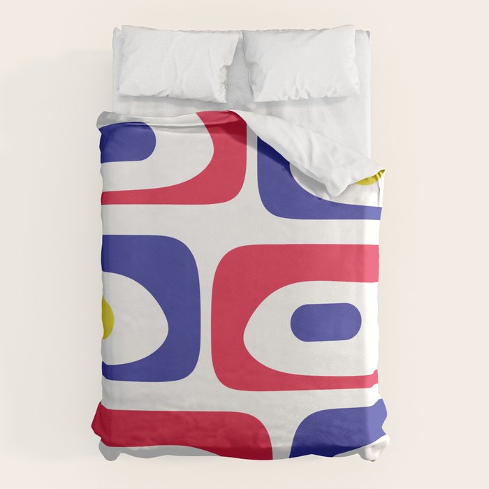 Mid Century Modern Piquet Minimalist Abstract Pattern in Red, Navy Blue, Yellow, and White Duvet Cover Gallery Image 1