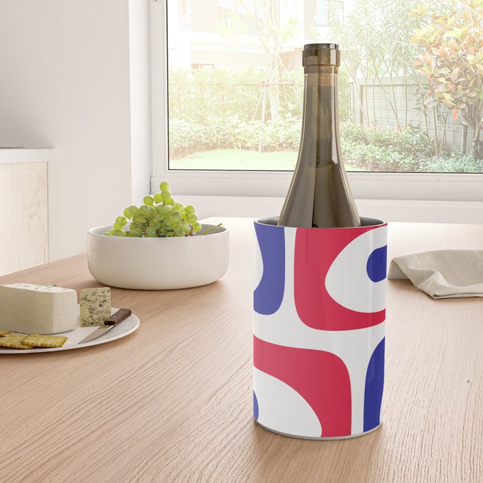 Mid Century Modern Piquet Minimalist Abstract Pattern in Red, Navy Blue, Yellow, and White Wine Chiller Gallery Image 4