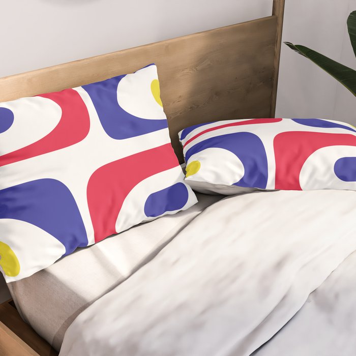 Mid Century Modern Piquet Minimalist Abstract Pattern in Red, Navy Blue, Yellow, and White Pillow Sham Gallery Image 2