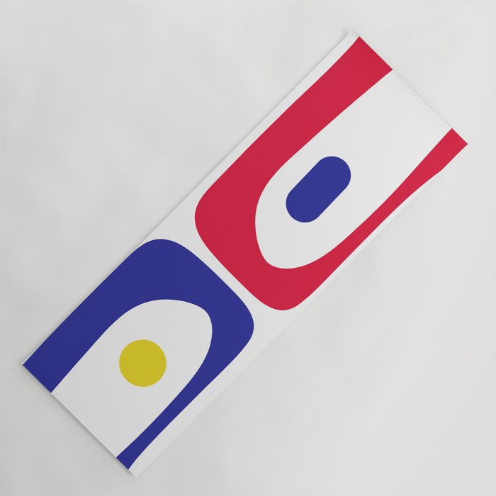 Mid Century Modern Piquet Minimalist Abstract Pattern in Red, Navy Blue, Yellow, and White Yoga Mat Gallery Image 1