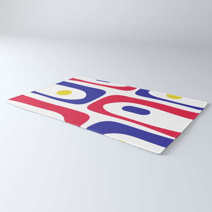 Mid Century Modern Piquet Minimalist Abstract Pattern in Red, Navy Blue, Yellow, and White Rug Gallery Image 3