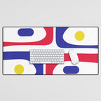 Mid Century Modern Piquet Minimalist Abstract Pattern in Red, Navy Blue, Yellow, and White Desk Mat Gallery Image 1
