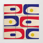 Mid Century Modern Piquet Minimalist Abstract Pattern in Red, Navy Blue, Yellow, and White Wood Wall Art Gallery Image 1