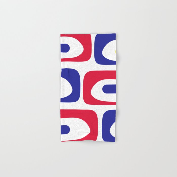 Mid Century Modern Piquet Minimalist Abstract Pattern in Red, Navy Blue, Yellow, and White Bath Towel Gallery Image 1