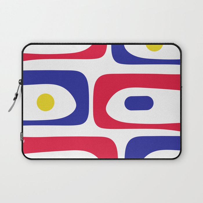 Mid Century Modern Piquet Minimalist Abstract Pattern in Red, Navy Blue, Yellow, and White Laptop Sleeve Gallery Image 1