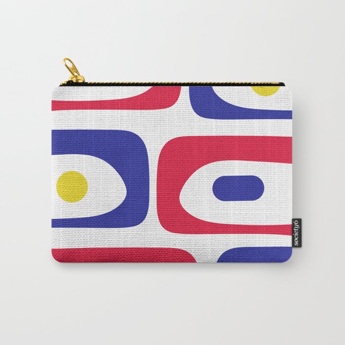 Mid Century Modern Piquet Minimalist Abstract Pattern in Red, Navy Blue, Yellow, and White Carry All Pouch Gallery Image 1