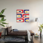 Mid Century Modern Piquet Minimalist Abstract Pattern in Red, Navy Blue, Yellow, and White Wood Wall Art Gallery Image 2