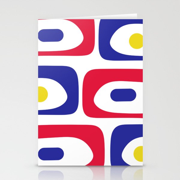 Mid Century Modern Piquet Minimalist Abstract Pattern in Red, Navy Blue, Yellow, and White Stationery Card Gallery Image 1